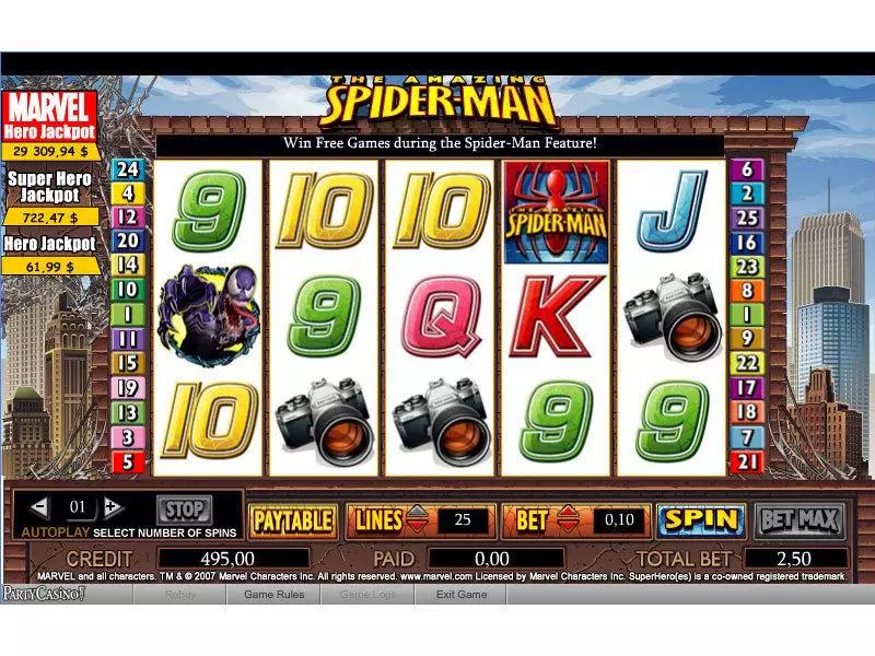 The Amazing Spider-Man bwin.party 5 Reel 25 Line