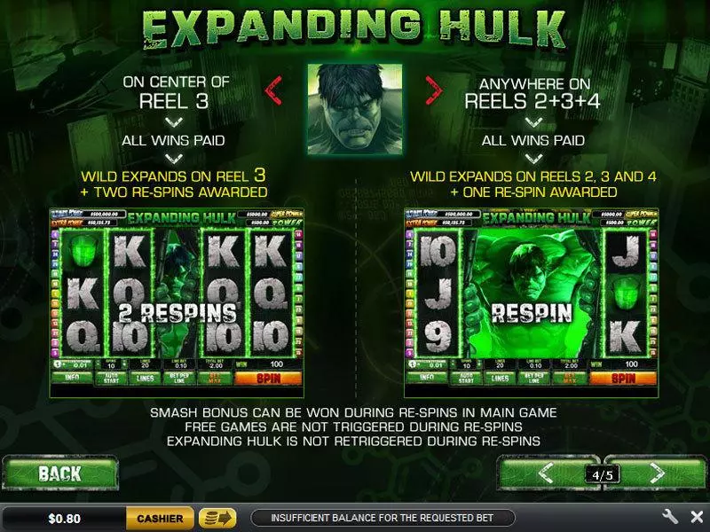 The Incredible Hulk 50 Line PlayTech 5 Reel 50 Line