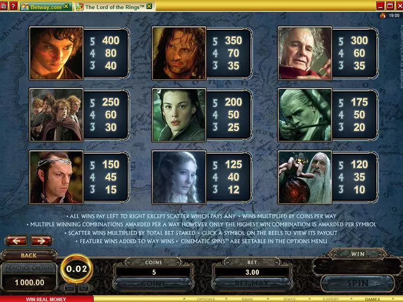 The Lord of the Rings Microgaming 5 Reel 243 Line