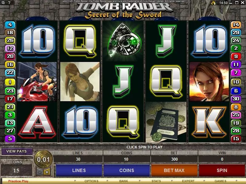 Tomb Raider - Secret of the Sword Microgaming 5 Reel 30 Line