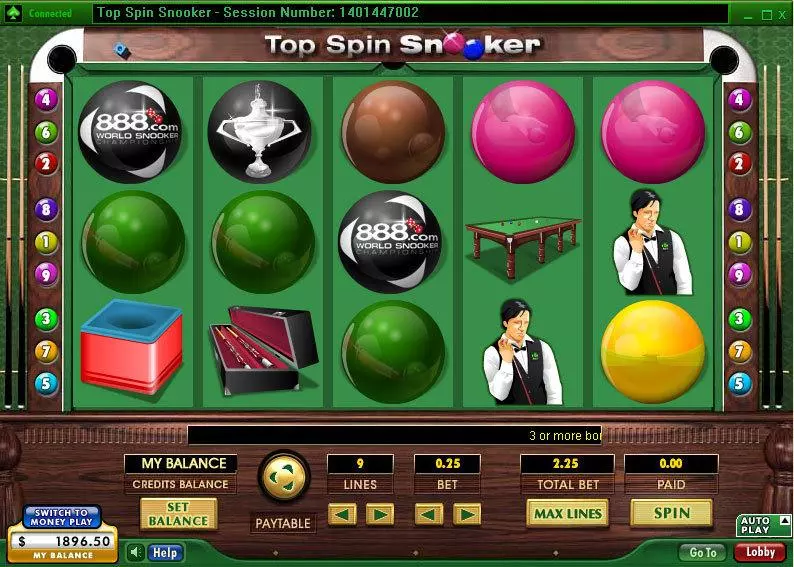 Top Spin Snooker 888 5 Reel 9 Line