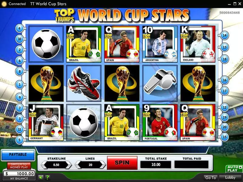 Top Trumps World Cup Stars 888 5 Reel 20 Line