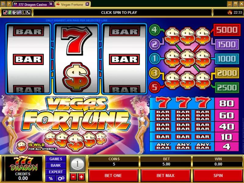 Vegas Fortune Microgaming 3 Reel 5 Line